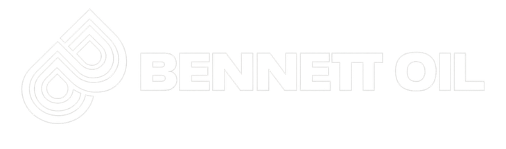 Logo of Bennett Oil: Blue interlocking teardrop shapes, gray text on black background.