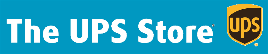 The ups store logo is on a blue background