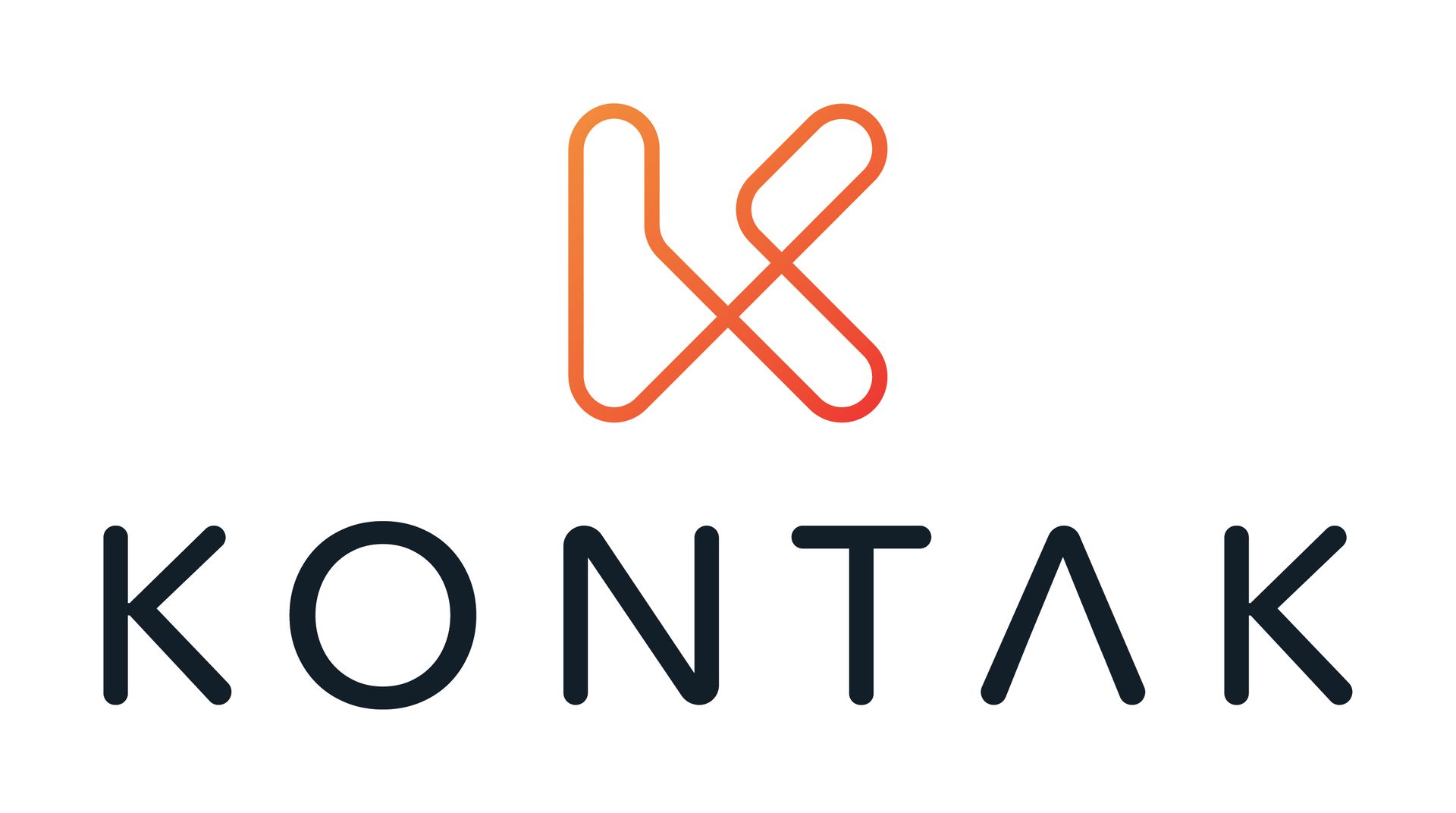 Kontak logo with orange abstract K icon above black text on a white background