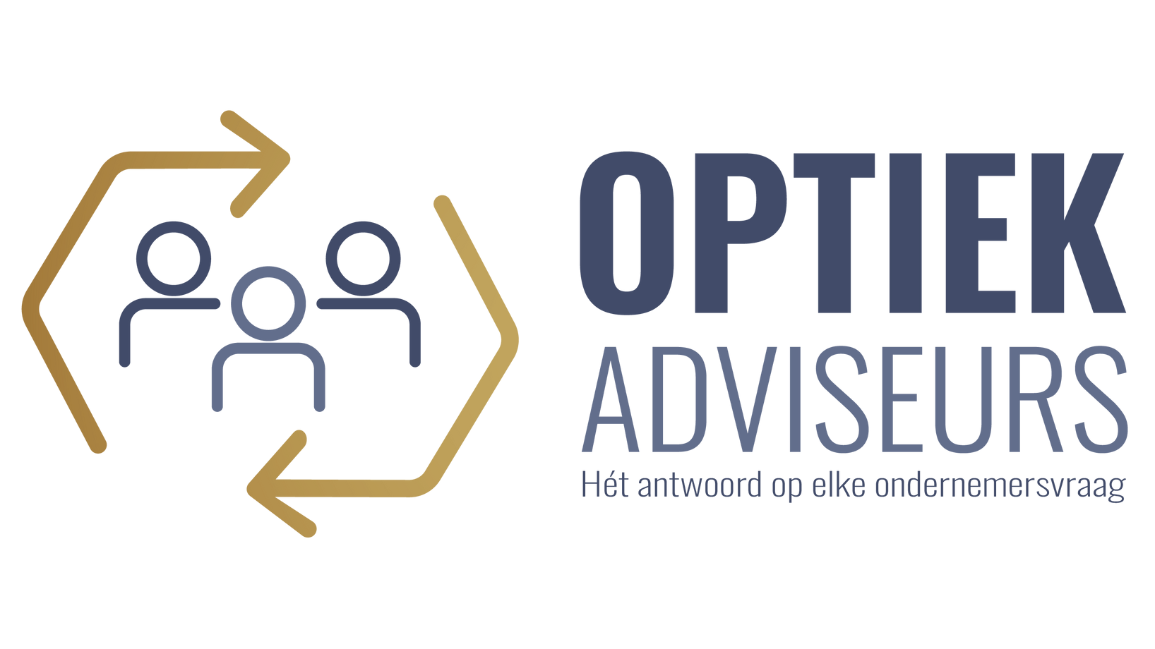 Optiek Adviseurs logo with stylized people icon in gold and navy blue text