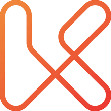 Orange abstract ribbon-like X logo on a white background