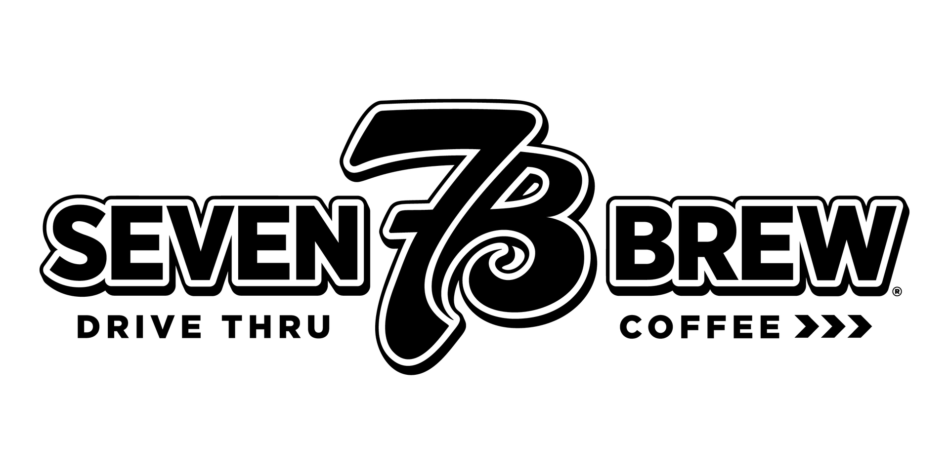 Seven Brew Drive Thru Coffee logo in black and white, with stylized “7” and “drive thru coffee” text