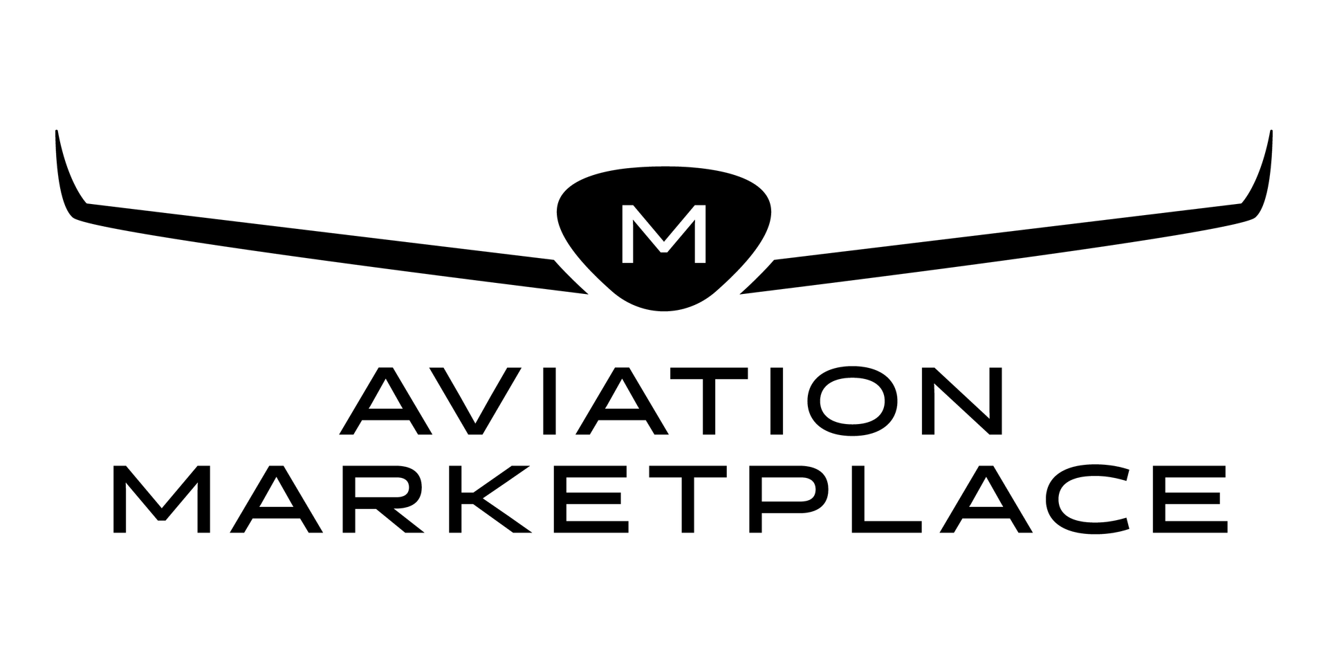 Aviation Marketplace logo with black stylized wings and an “M” emblem above the text