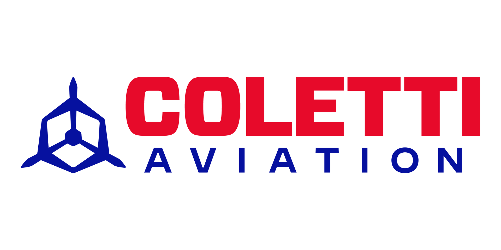 Coletti Aviation logo in red and blue with stylized blue emblem on white background