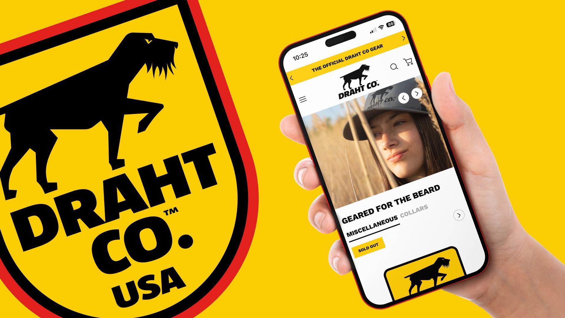 Draht Co. USA logo beside a hand holding a smartphone displaying the brand’s app