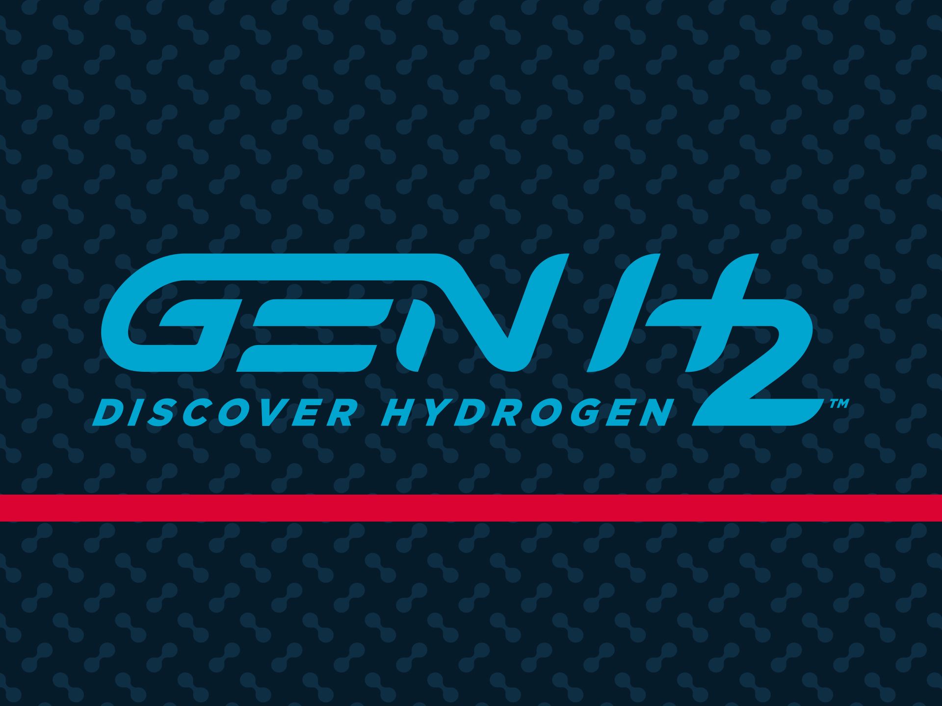 GEN H2 logo in bright blue with “DISCOVER HYDROGEN” on a dark textured background and red line