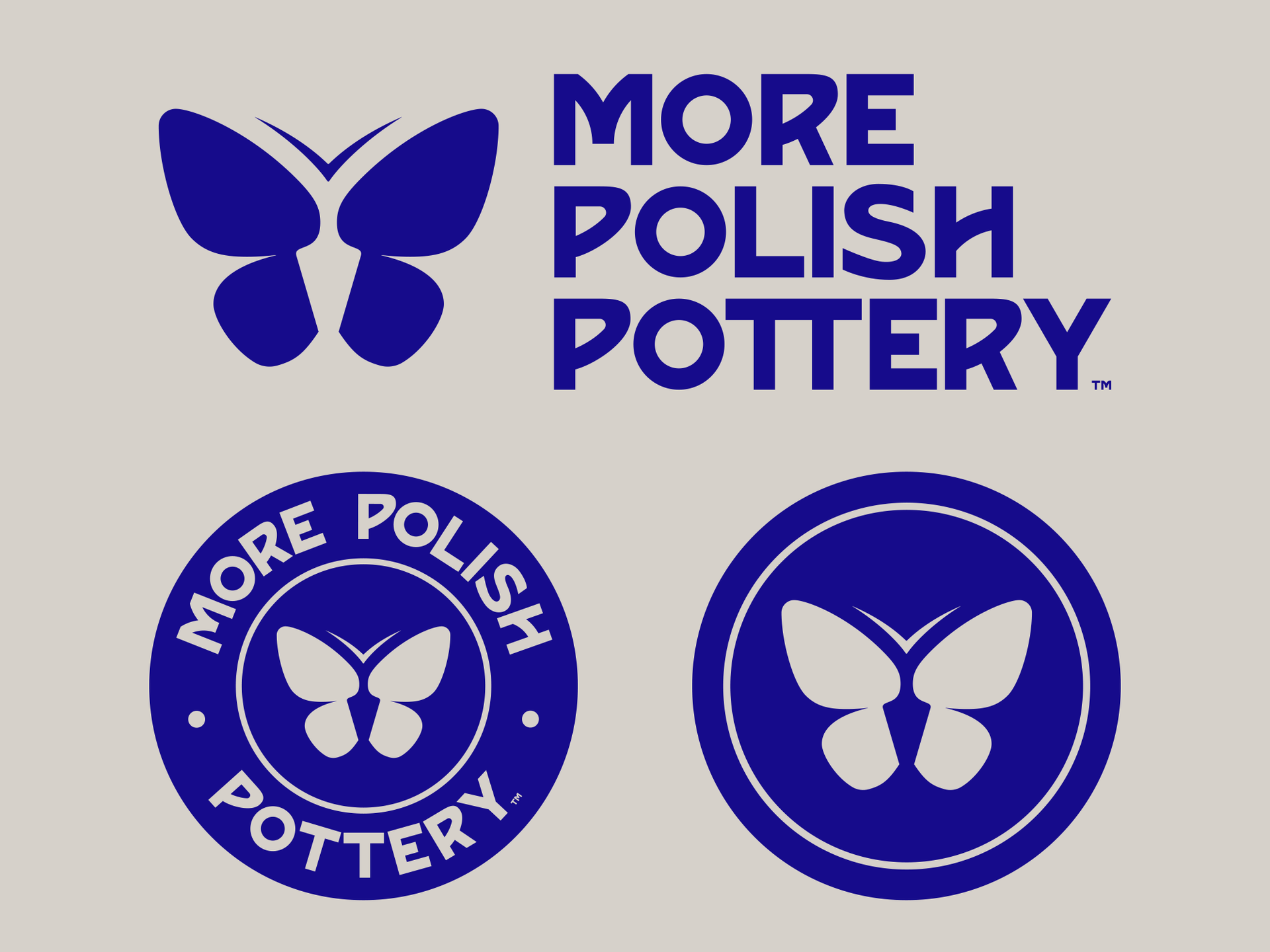 Blue butterfly logo and “MORE POLISH POTTERY” text shown in three variations.