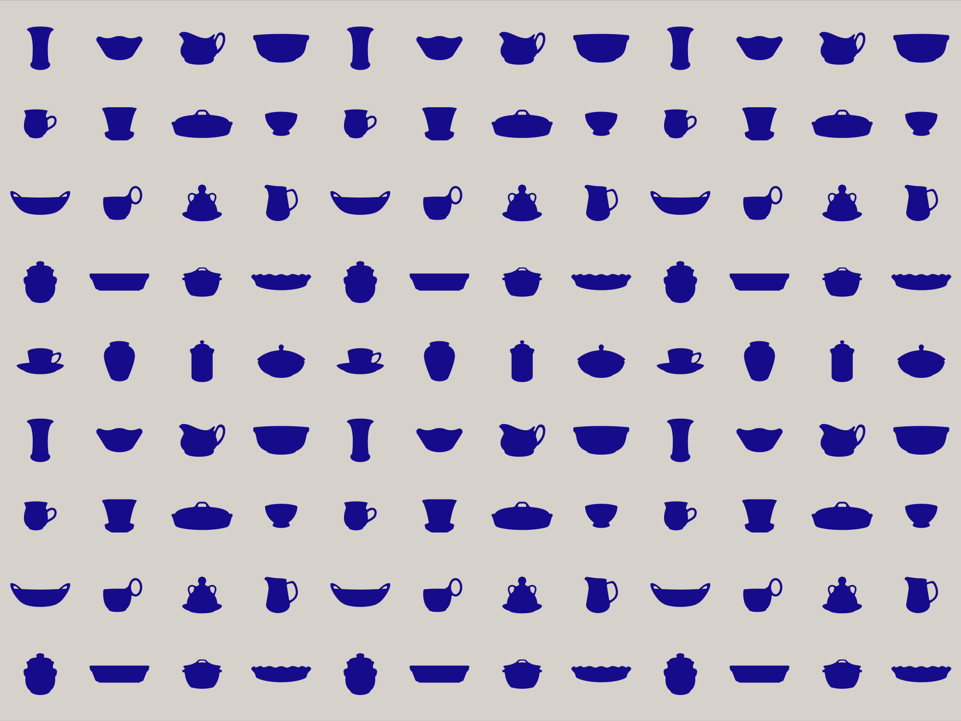 Abstract pattern of small dark blue shapes arranged in a grid on a light beige background for More Polish Pottery