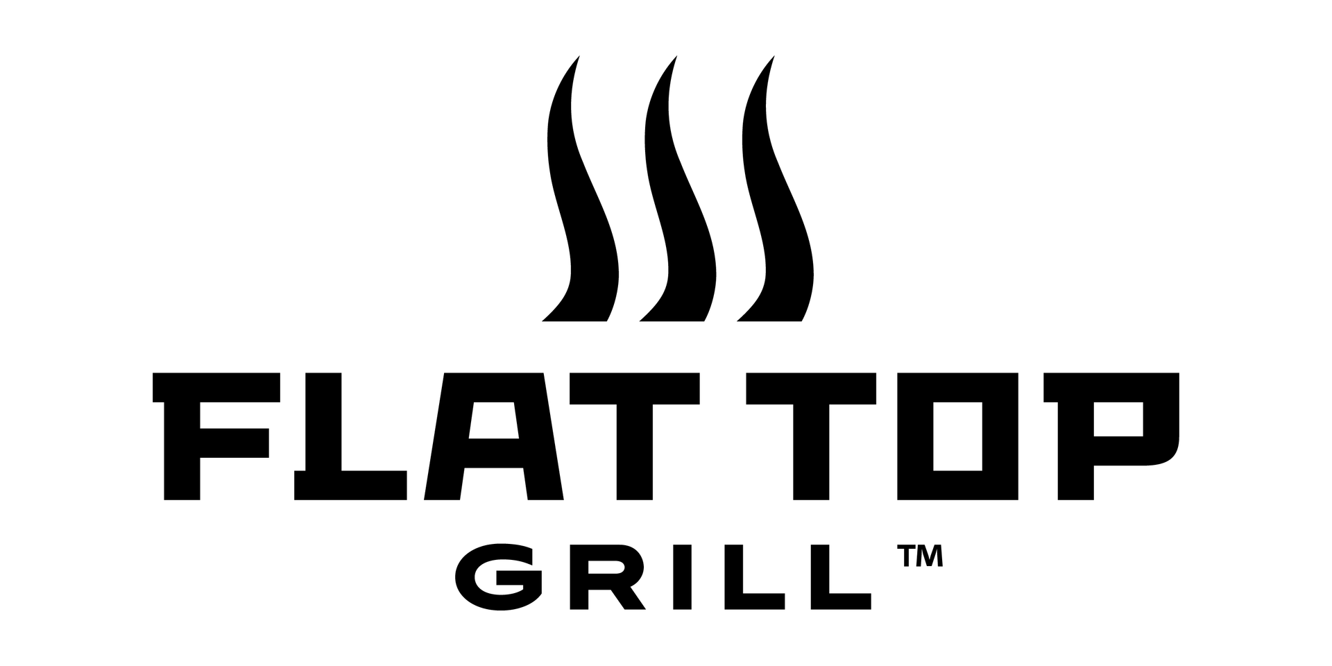 Flat Top Grill logo with black text and three steam lines above the name