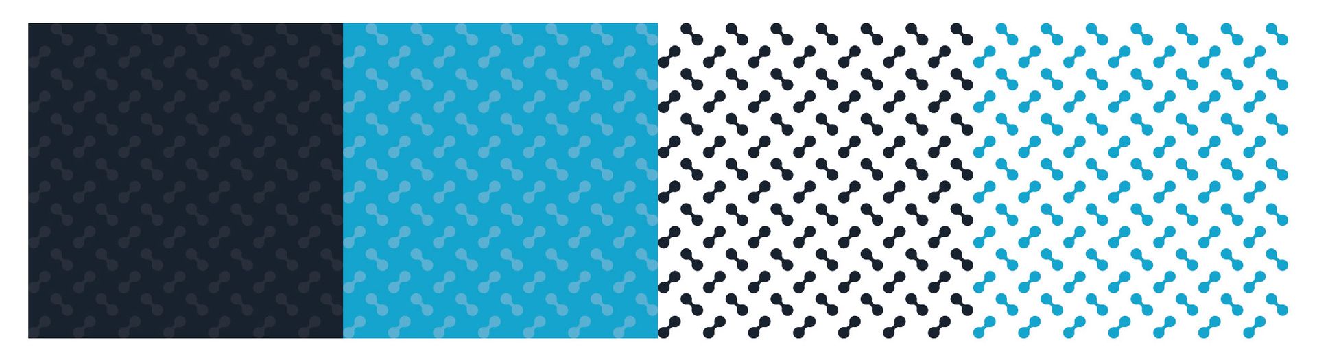 Four fabric patterns: dark navy, teal, white and black, and light blue geometric prints.