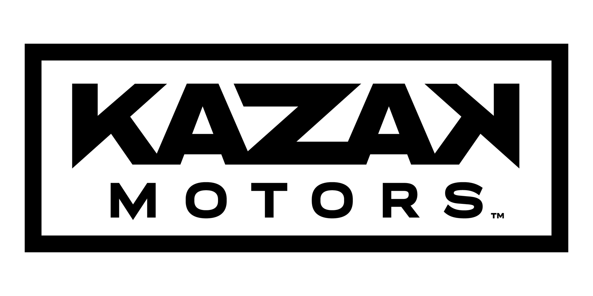 KAZAKMOTORS logo in black text inside a black rectangular border on a white background