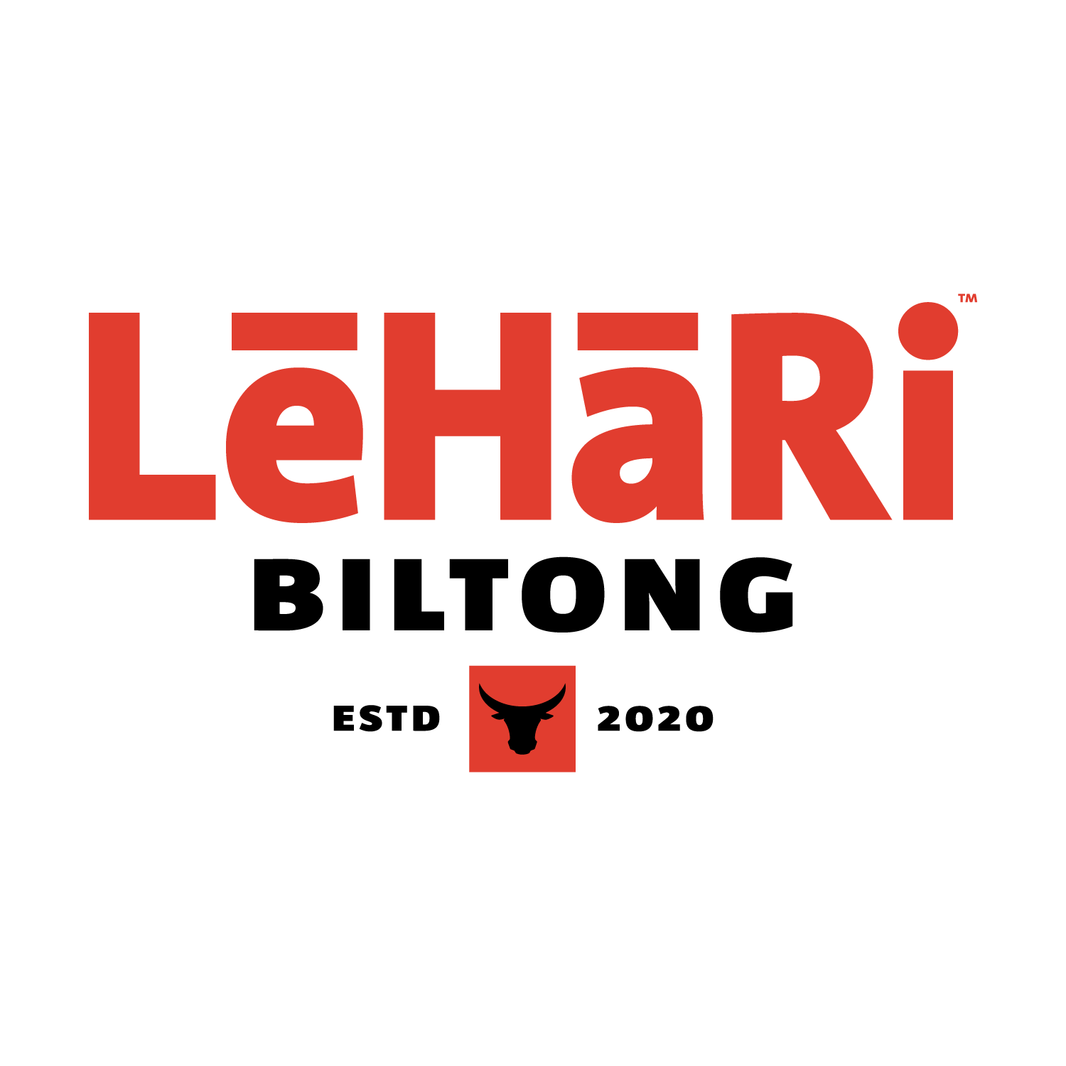 Lehari Biltong logo in red and black with ESTD 2020 and a bull icon