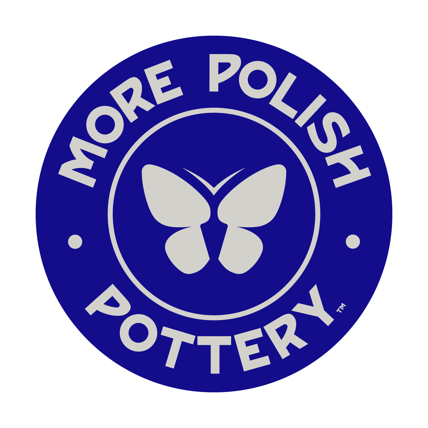 More Polish Pottery blue circular logo with white butterfly and text