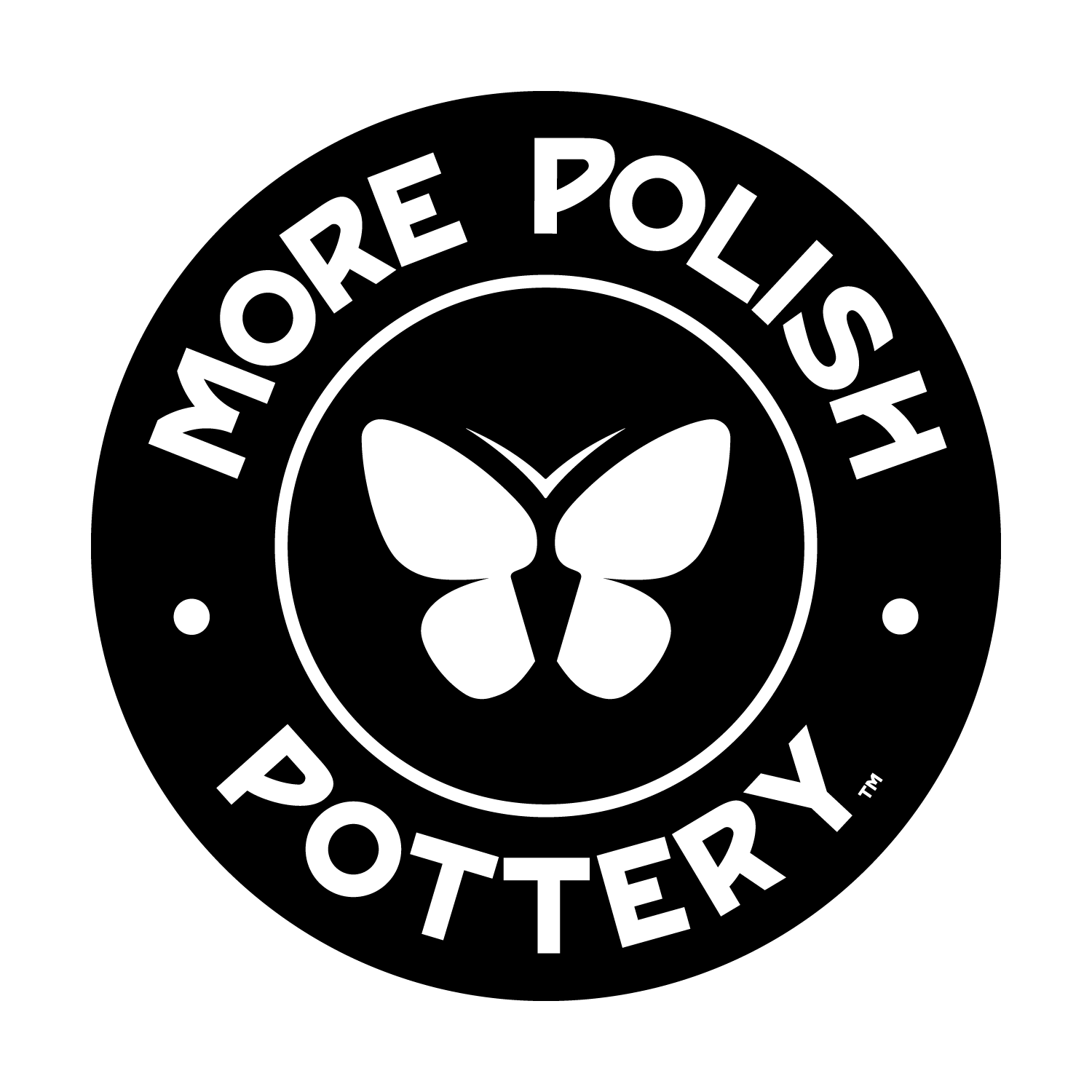 Black circular logo reading “MORE POLISH POTTERY” with a white butterfly in the center.