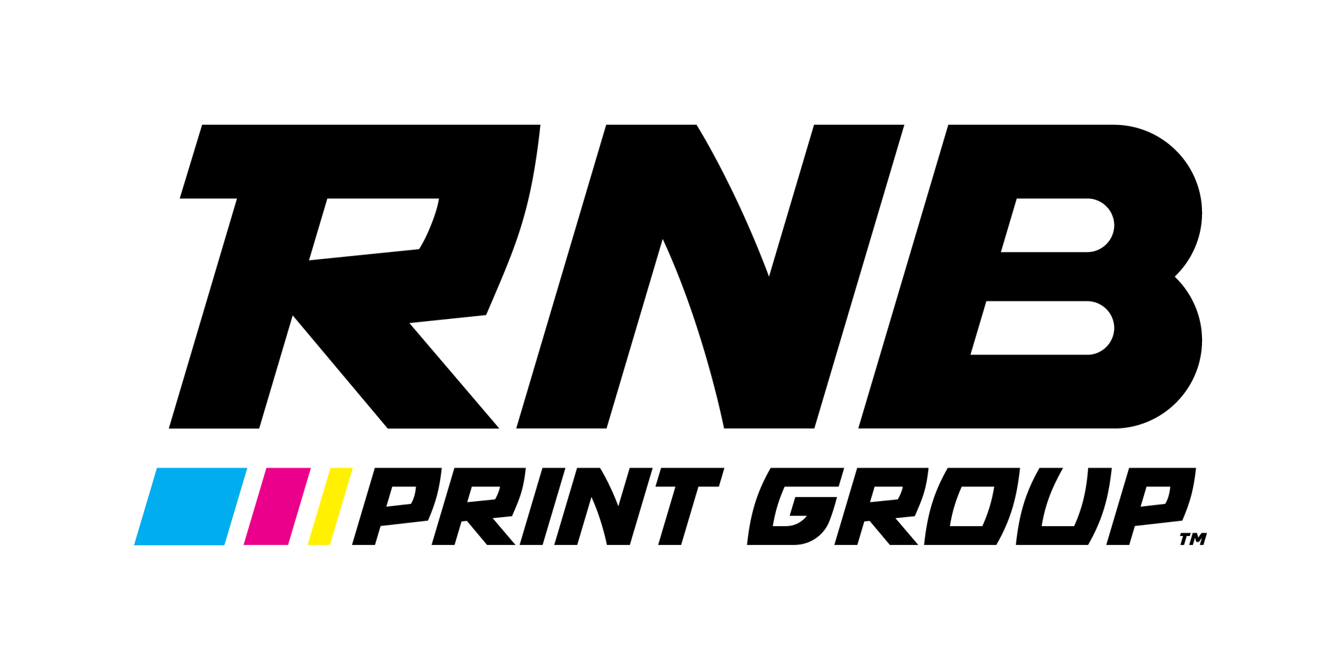 RNB Print Group logo in black with cyan, magenta, and yellow bars
