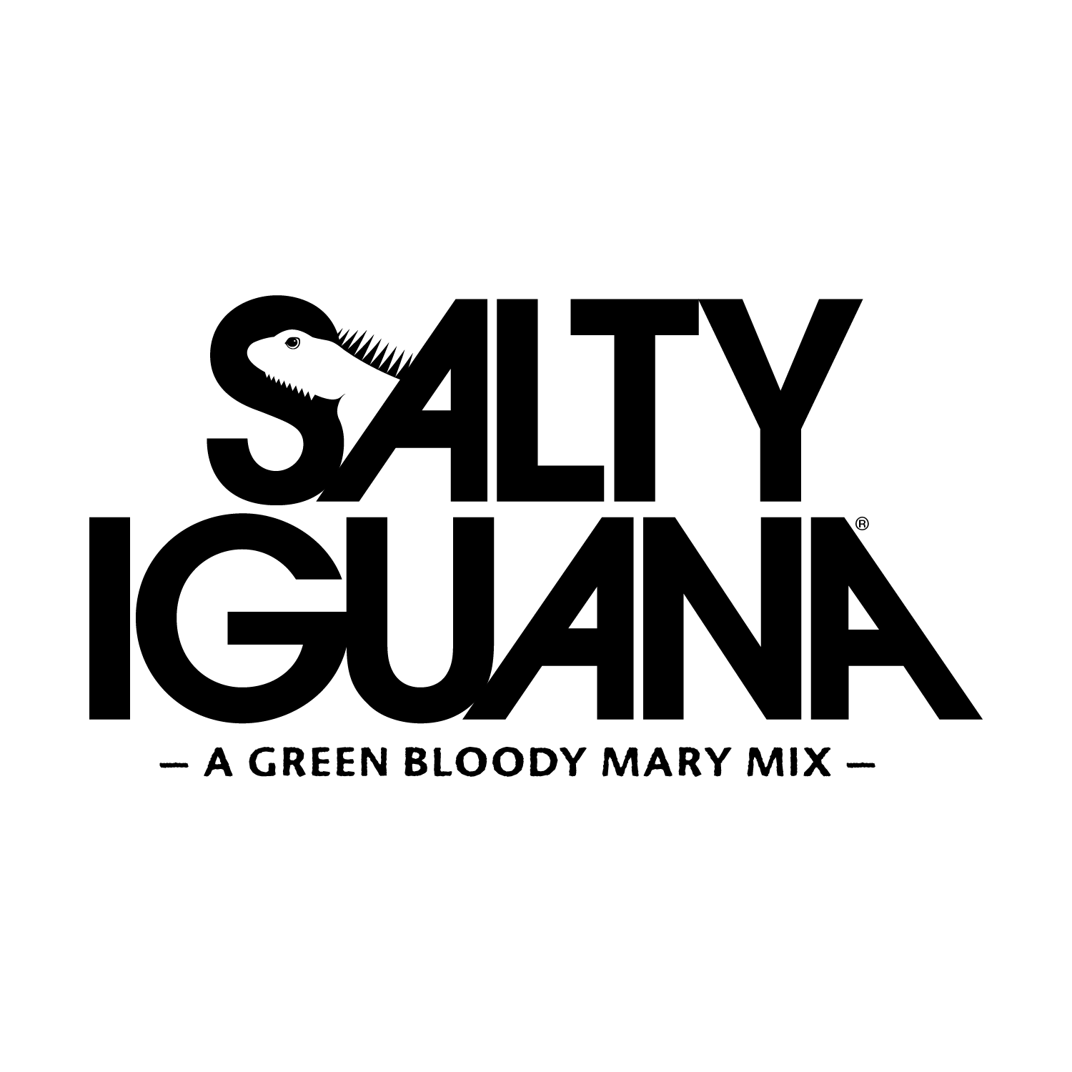 Salty Iguana logo with a black iguana and the tagline “A Green Bloody Mary Mix”