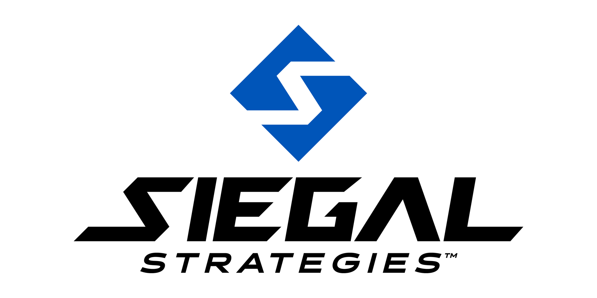 SIEGAL Strategy logo with blue geometric emblem above black stylized text on a white background