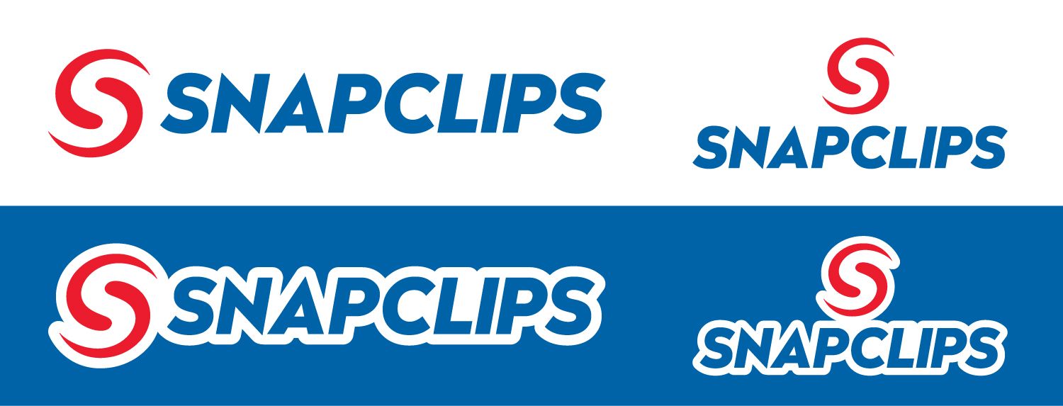 SNAPCLIPS logos in red and blue on white and blue backgrounds – as seen on Shark Tank