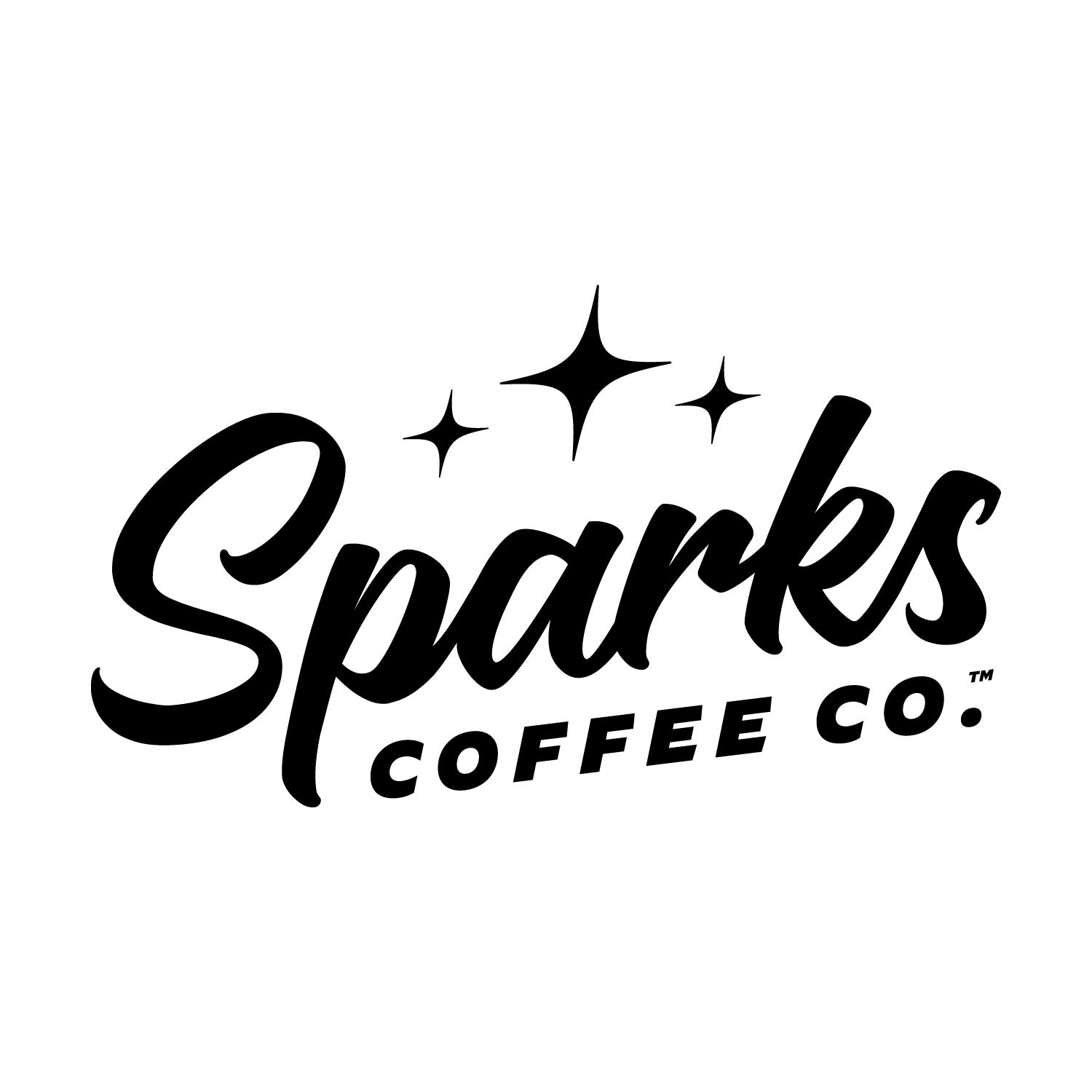 Black Sparks Coffee Co. logo with three star-like sparkles above the wordmark.