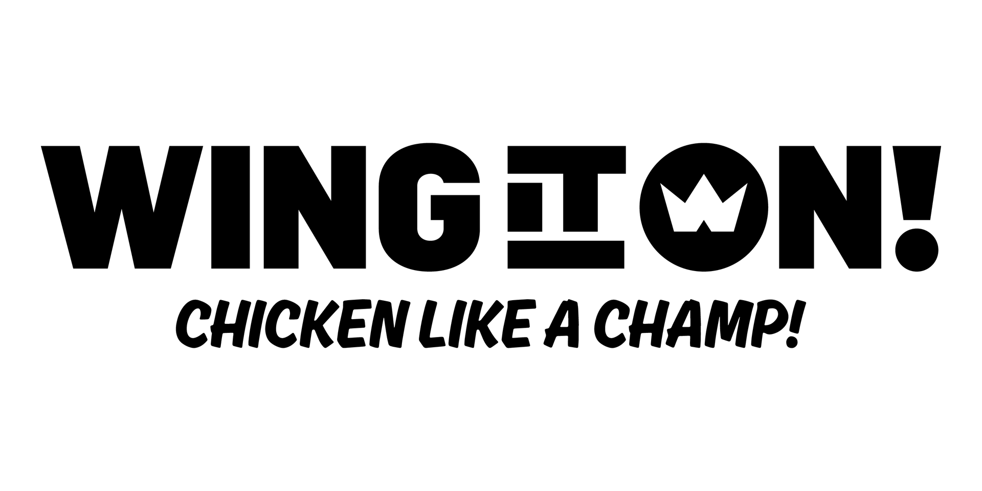 Wing it on! logo with chicken silhouette and slogan “Chicken like a champ!”