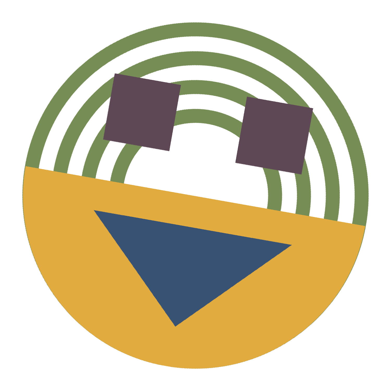 A circle with two squares and a triangle in it
