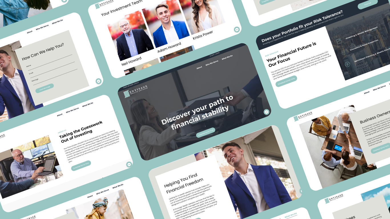a bunch of screenshots of a website on a blue background .