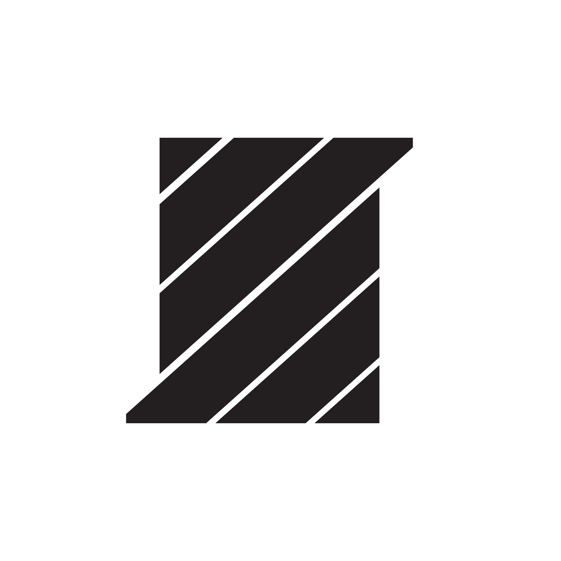 A black and white silhouette of a striped square on a white background.