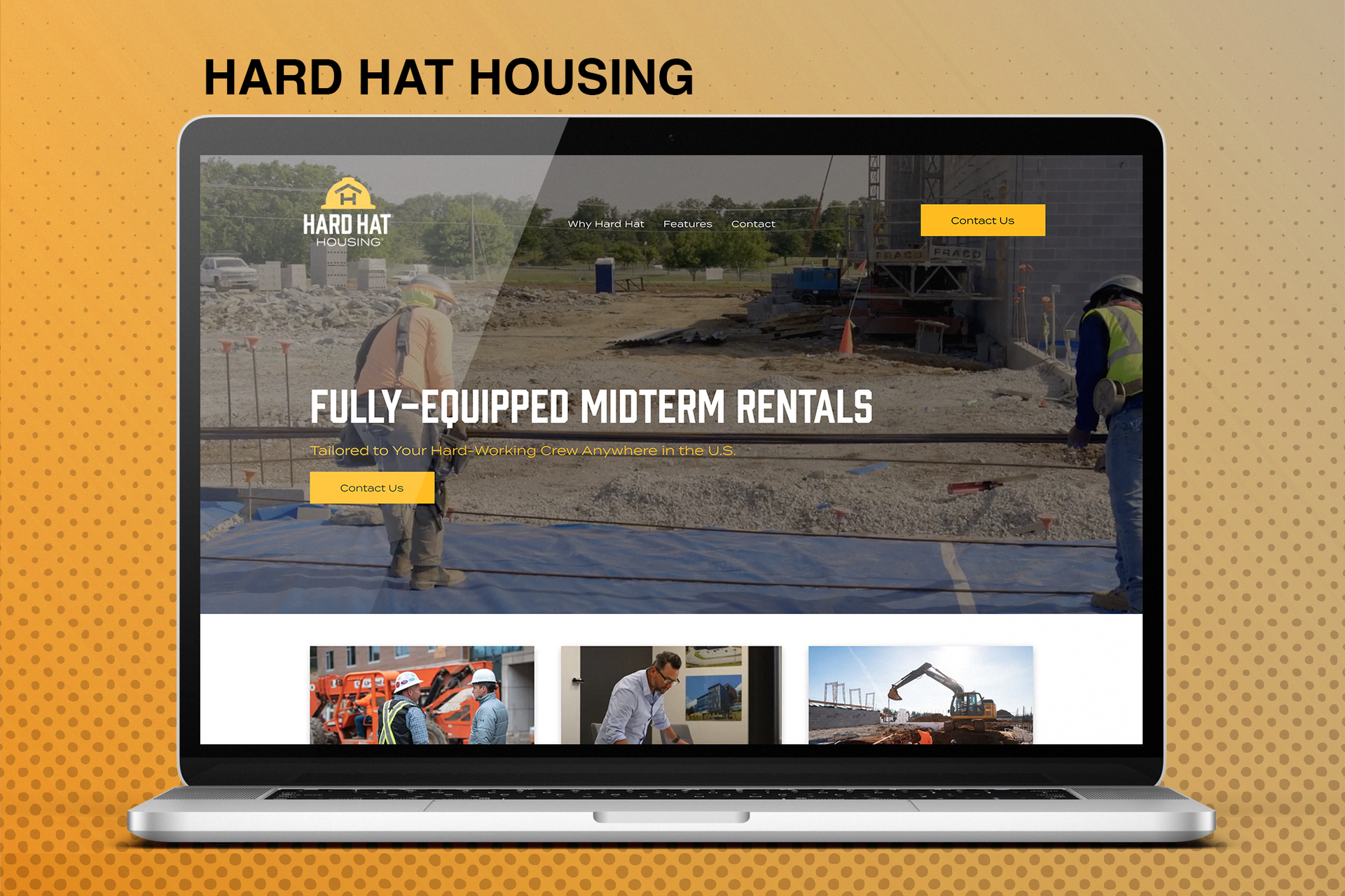 A laptop is open to a hard hat housing website