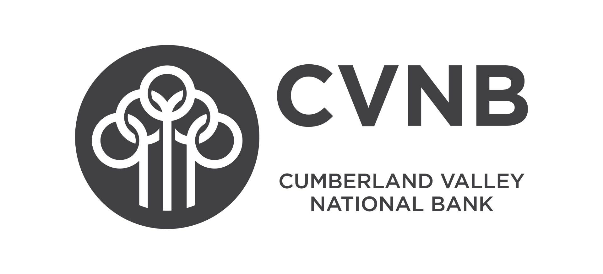 The cvnb cumberland valley national bank logo is black and white.