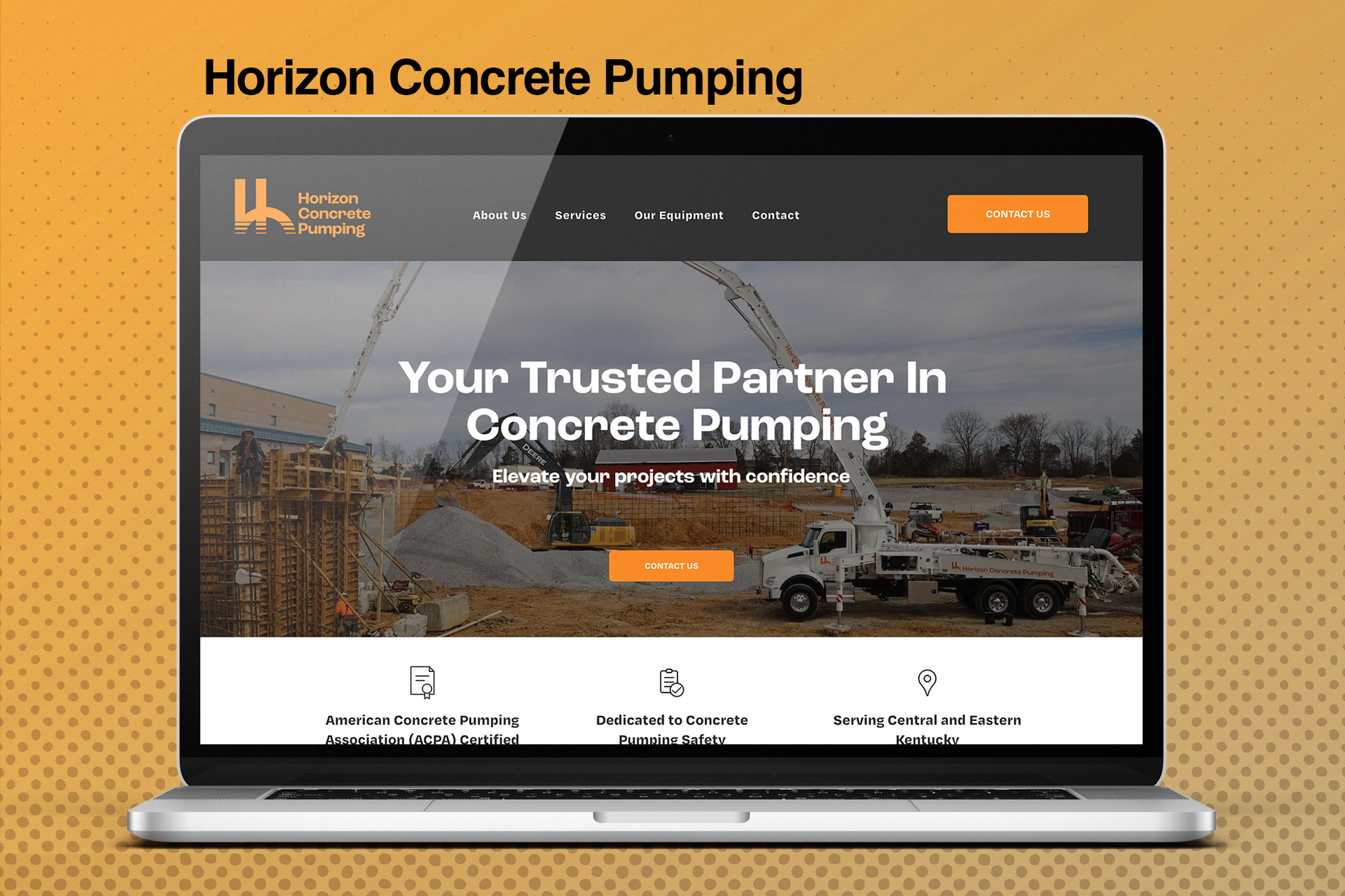 A laptop is open to a website for horizon concrete pumping