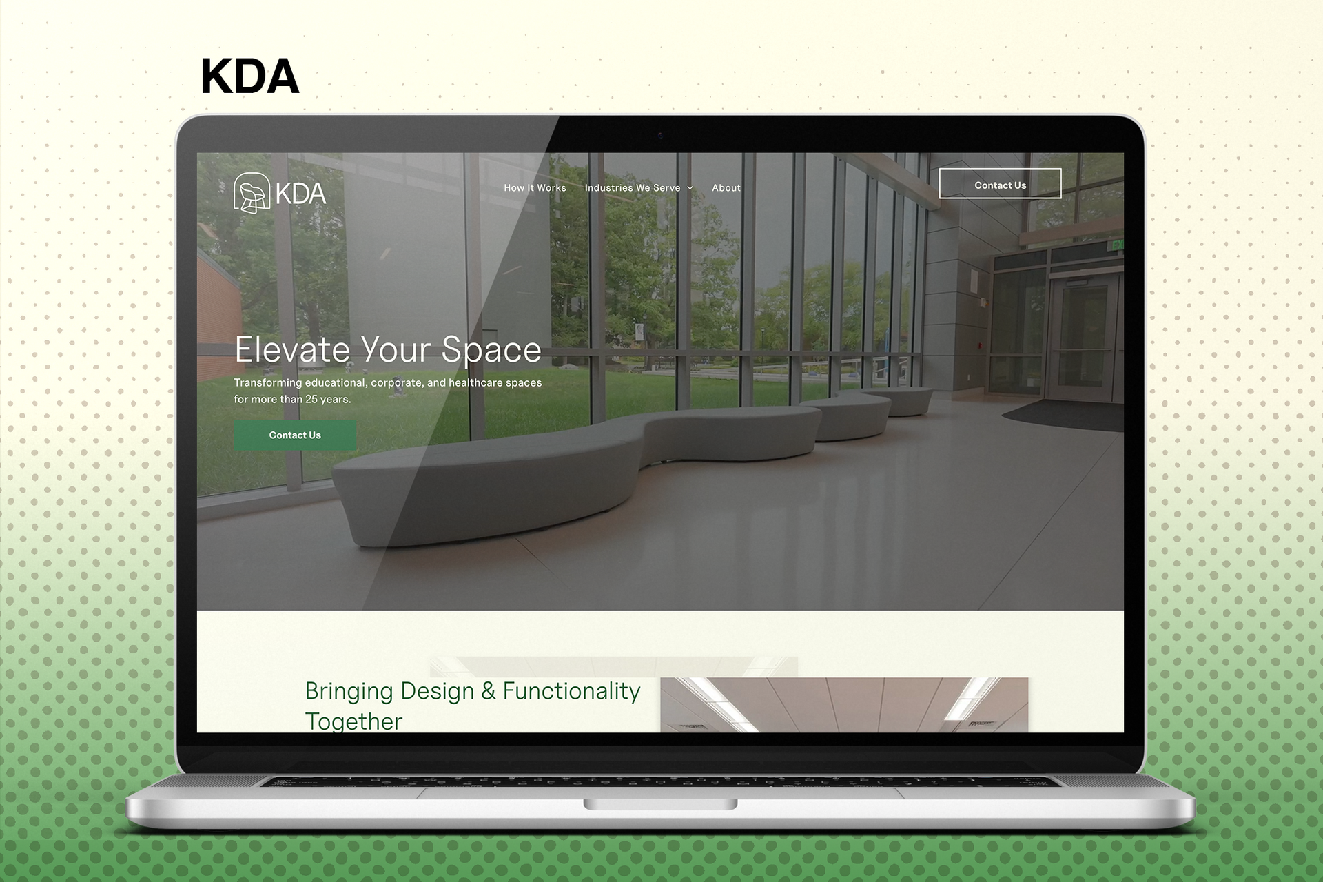 Laptop image with a screen that shows the KDA website