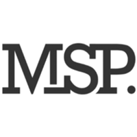 A black and white logo for msp on a white background.