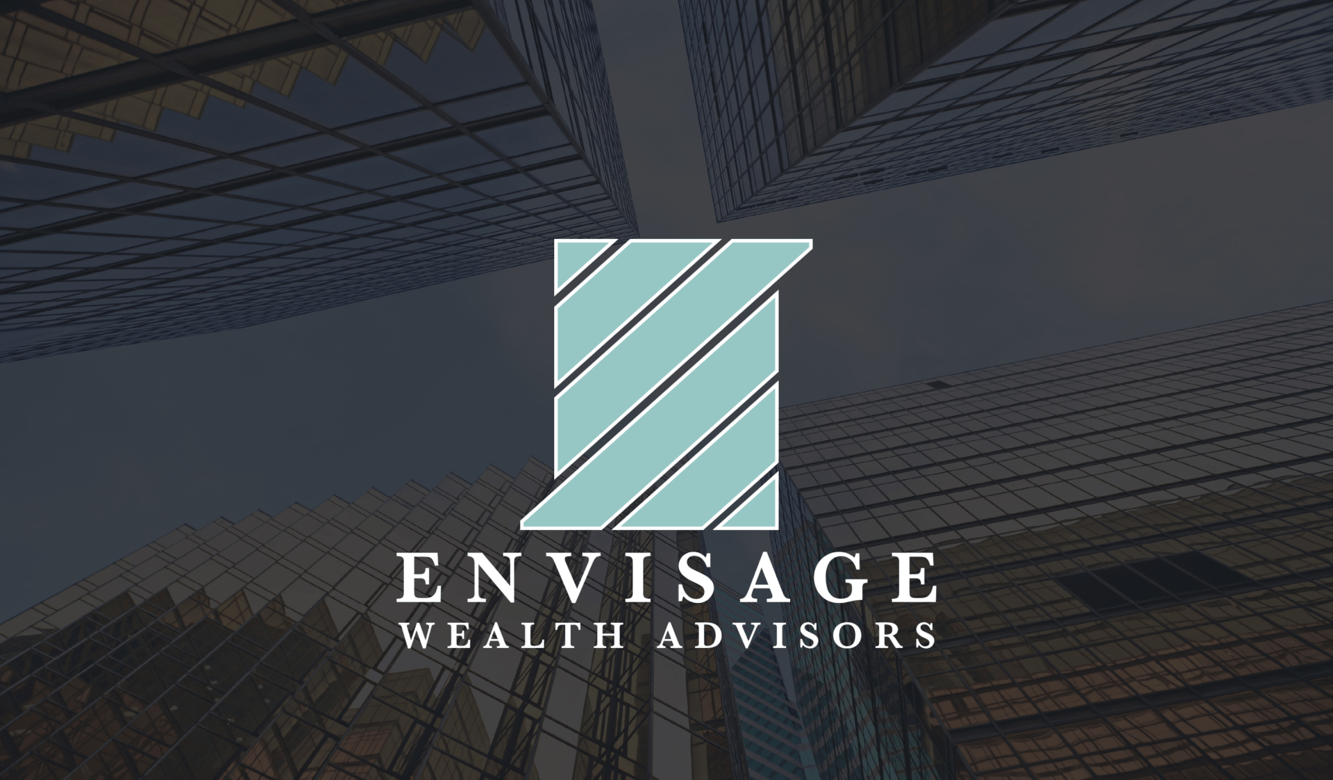 A logo for envisage wealth advisors with a building in the background