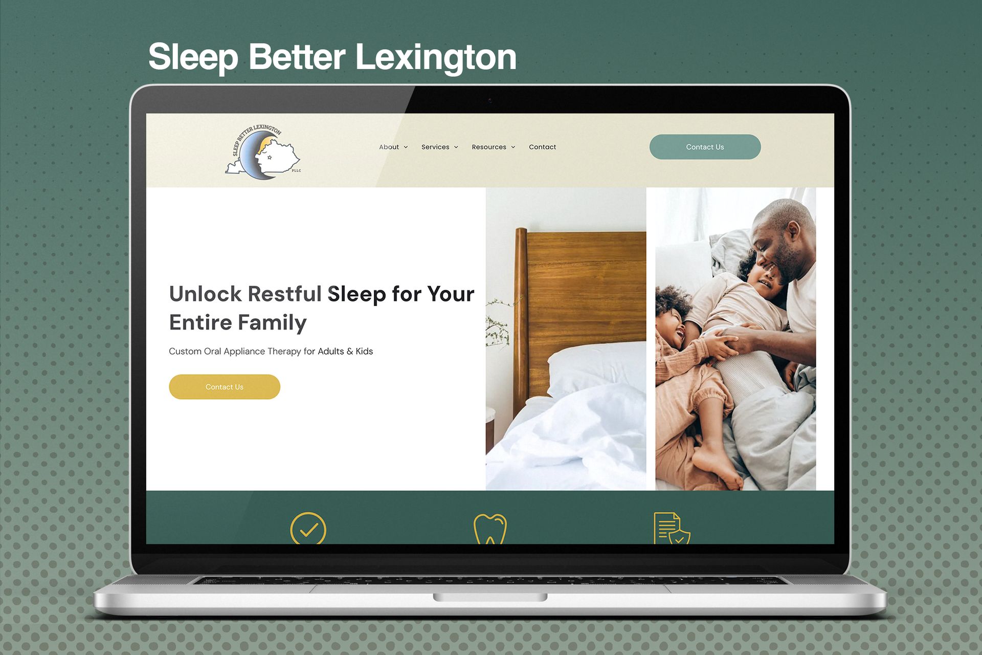 A laptop computer is open to a sleep better lexington website.
