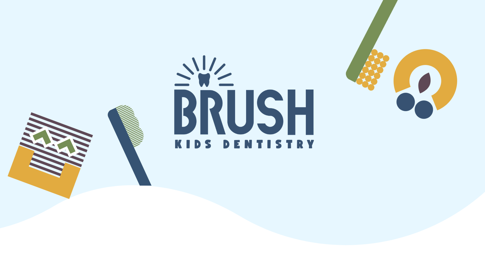 A logo for a kids dentistry with a toothbrush , toothpaste , and a question mark.