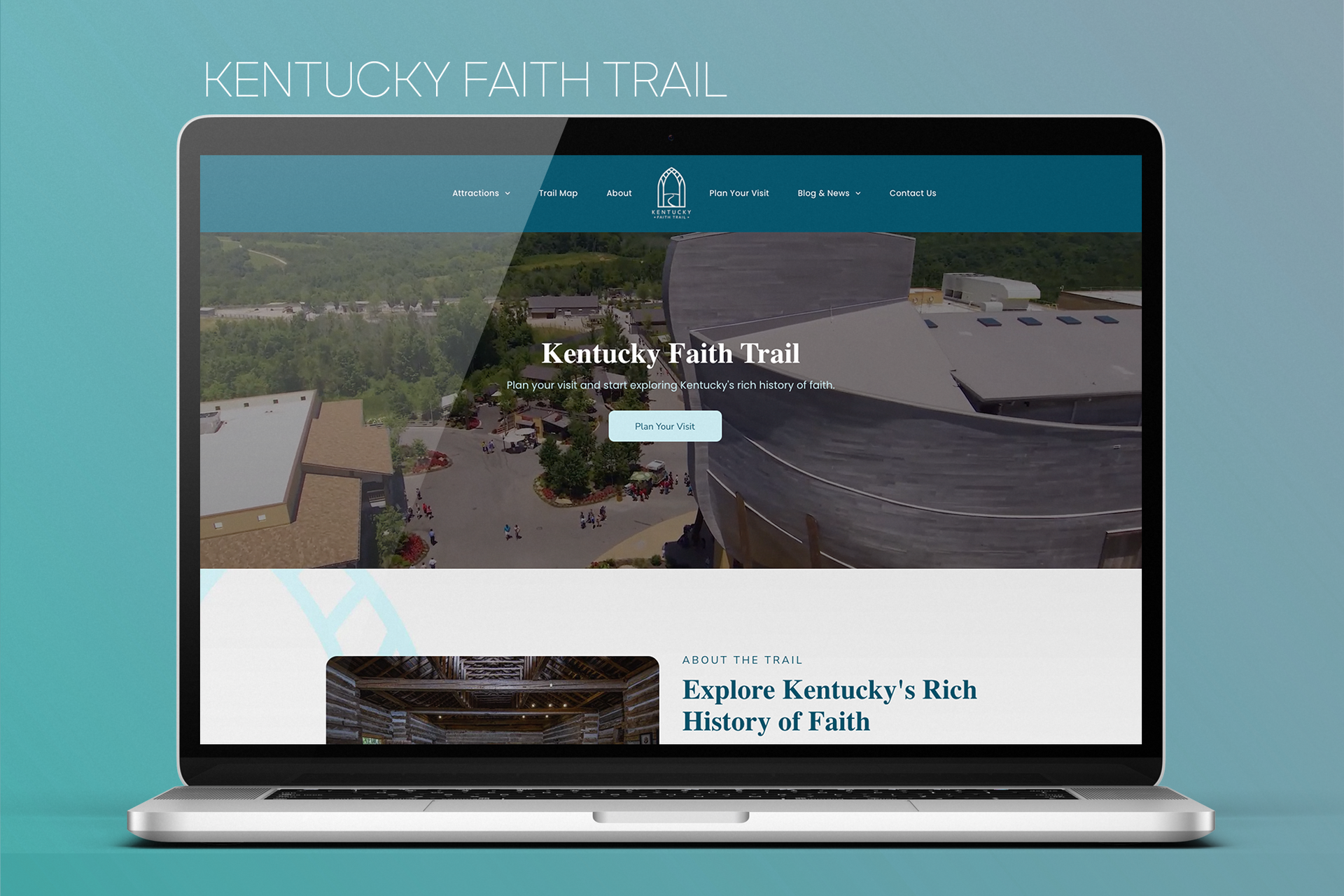 A laptop computer is open to a website for the kentucky faith trail.