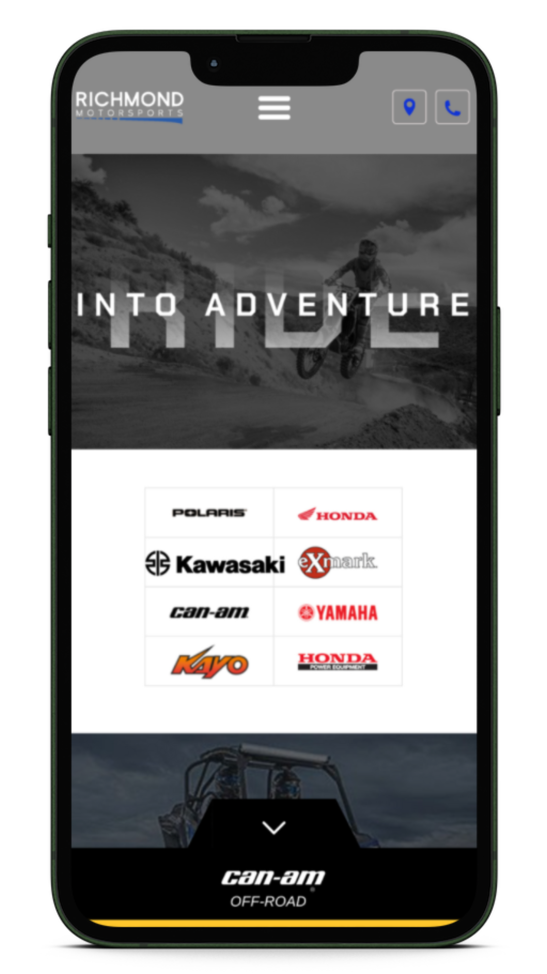 a cell phone displaying a website for richmond motorsports .