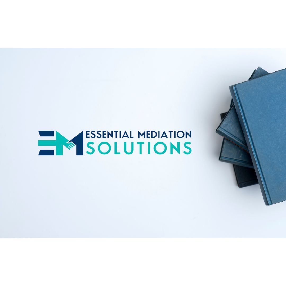 Essential Mediation Solutions logo with pile of books