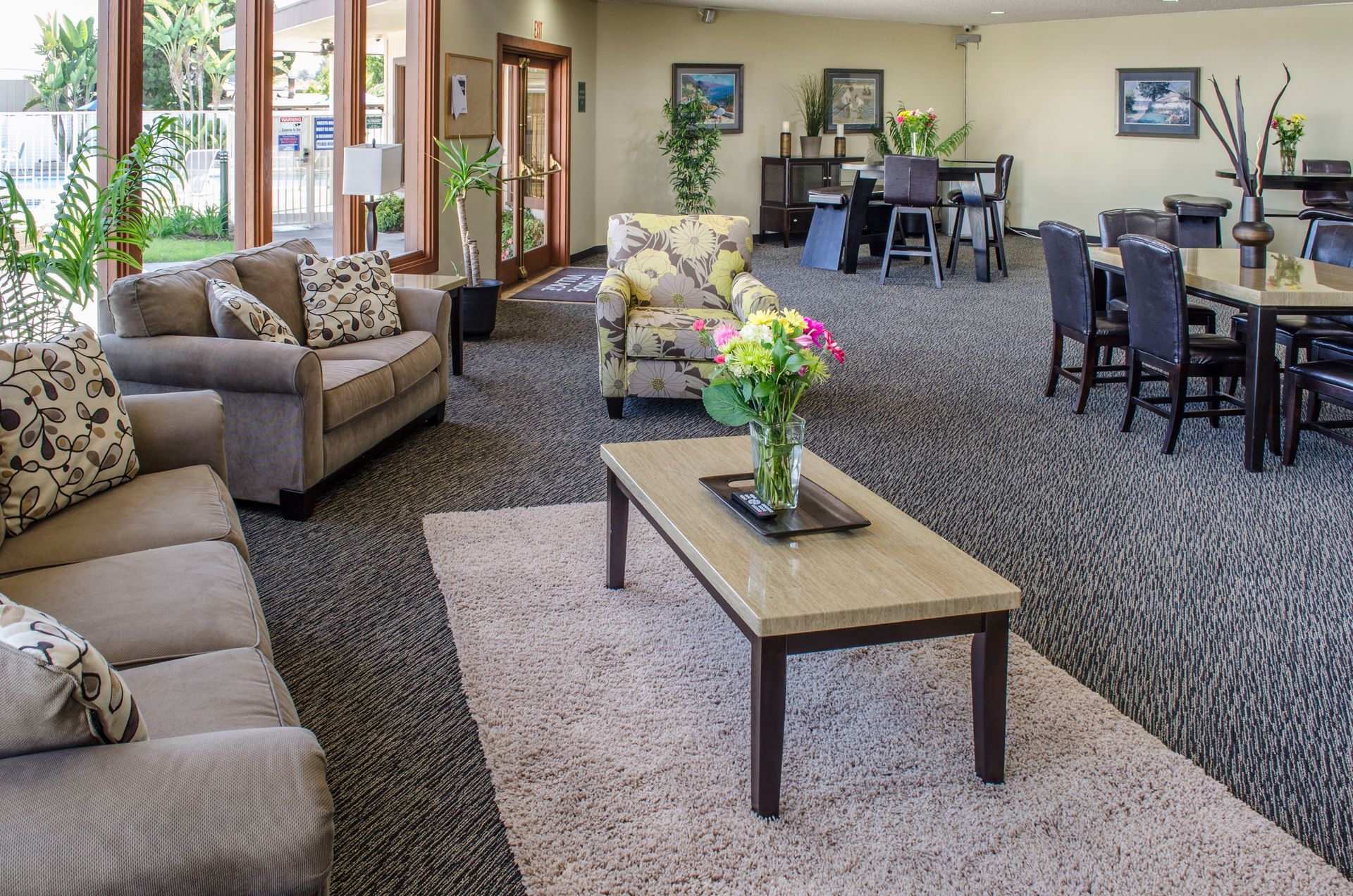 Clubhouse Interior with plush furniture and coffee table