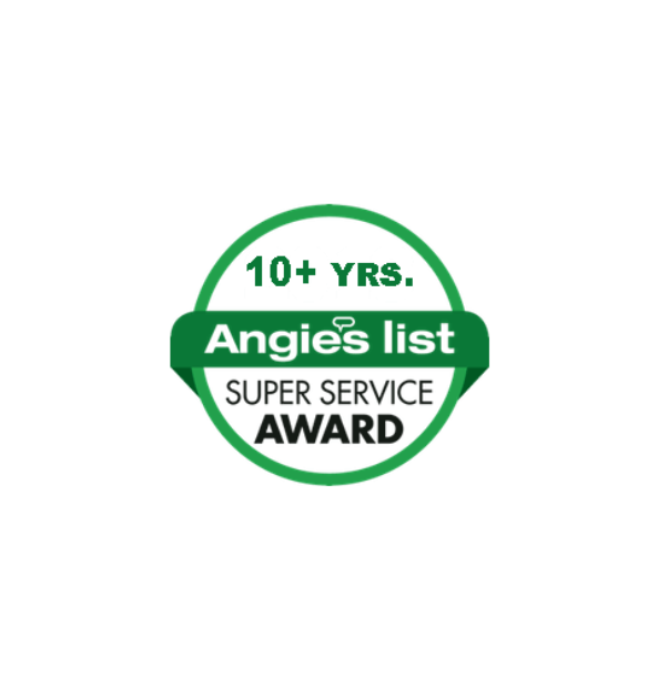 A green and white badge that says angie 's list super service award