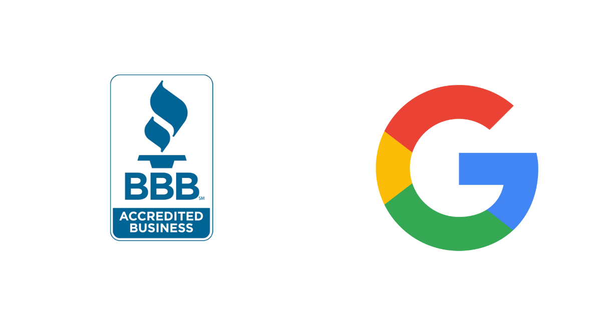 A bbb accredited business logo next to a google logo.