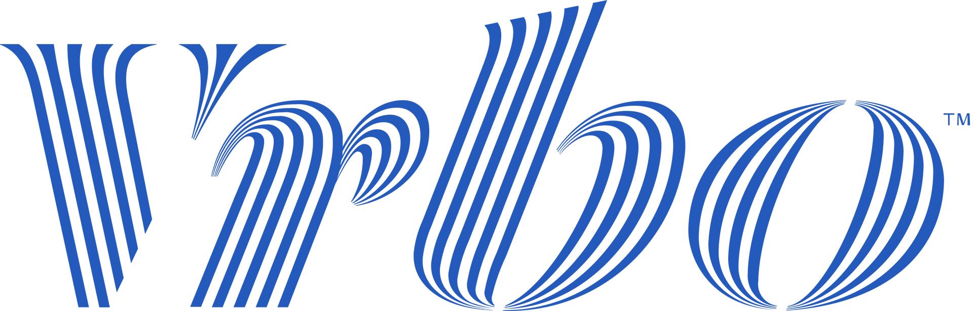 Blue striped stylized wordmark on a white background.