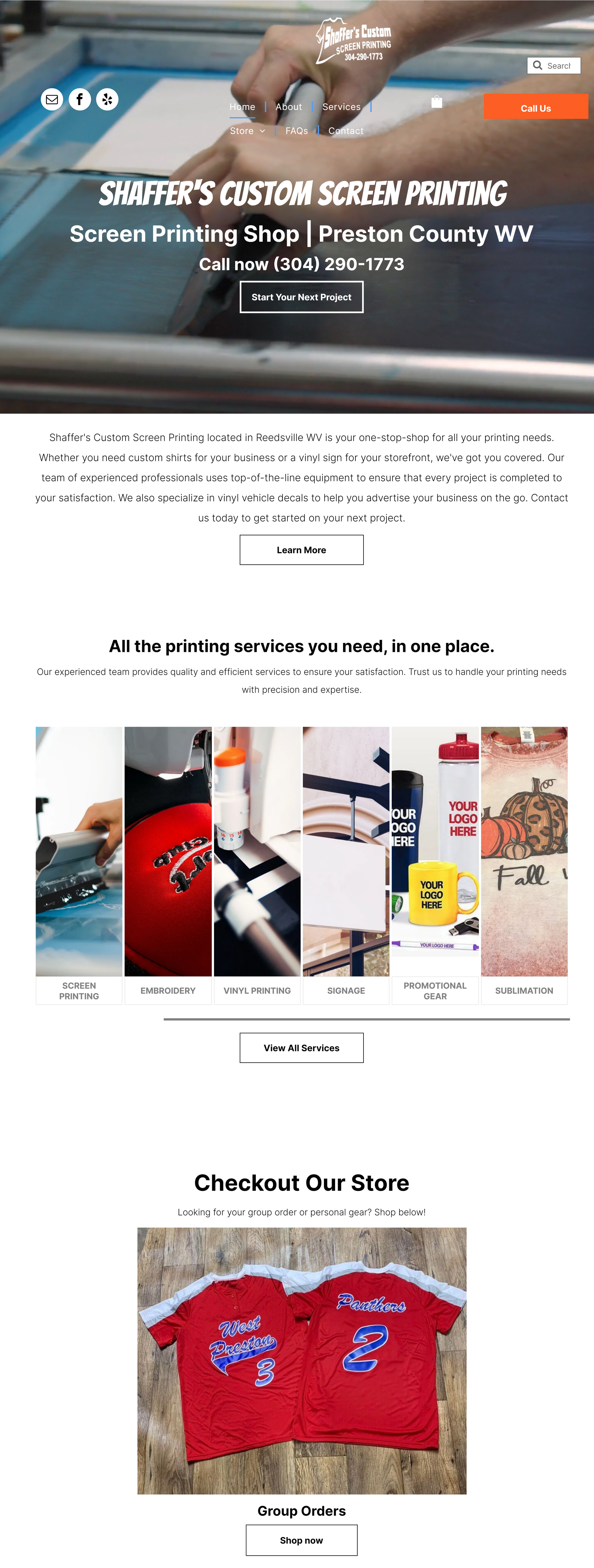 A screenshot of a website showing a person printing a shirt on a screen.