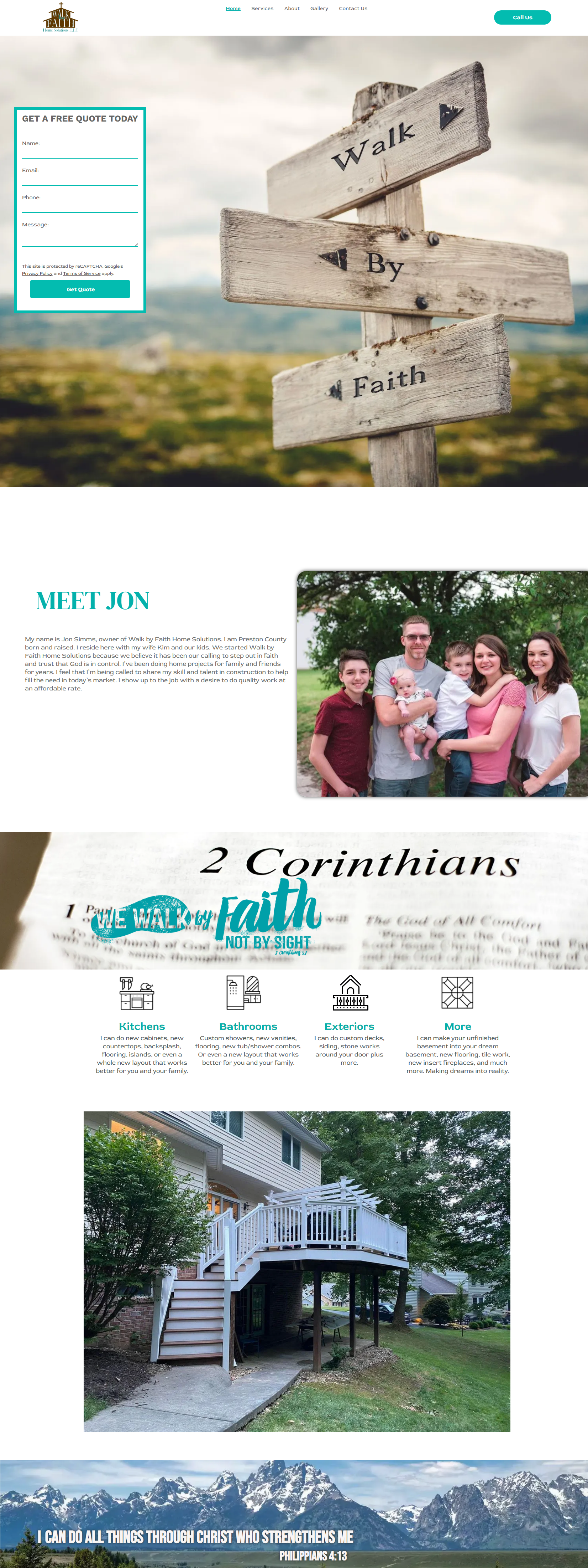 A screenshot of a website with a wooden sign and a picture of a family.
