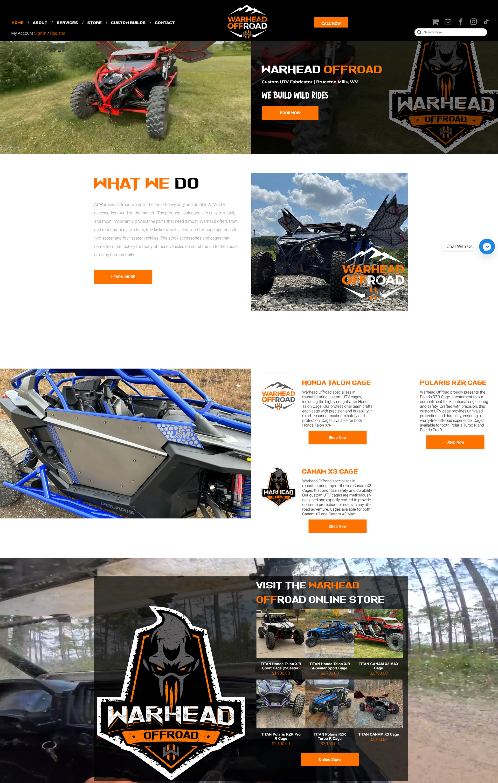 A screenshot of a website for a company selling atvs.