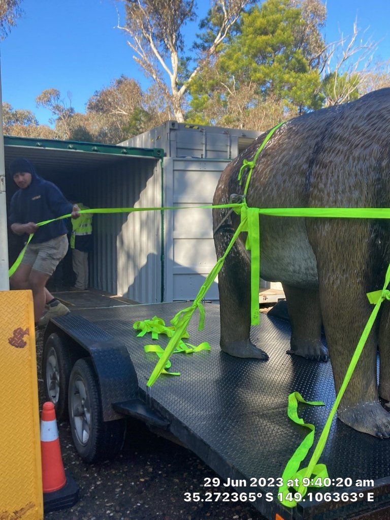 A Statue of An Elephant Is Tied to A Trailer — Leader Removals & Storage in Yass, NSW