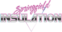 Springfield Insulation logo in chrome with a pink and blue 3D effect and cursive