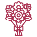 Mazzo di fiori legato con un nastro, color bordeaux.