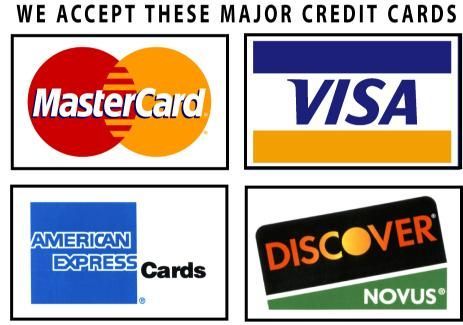 A sign that says we accept these major credit cards