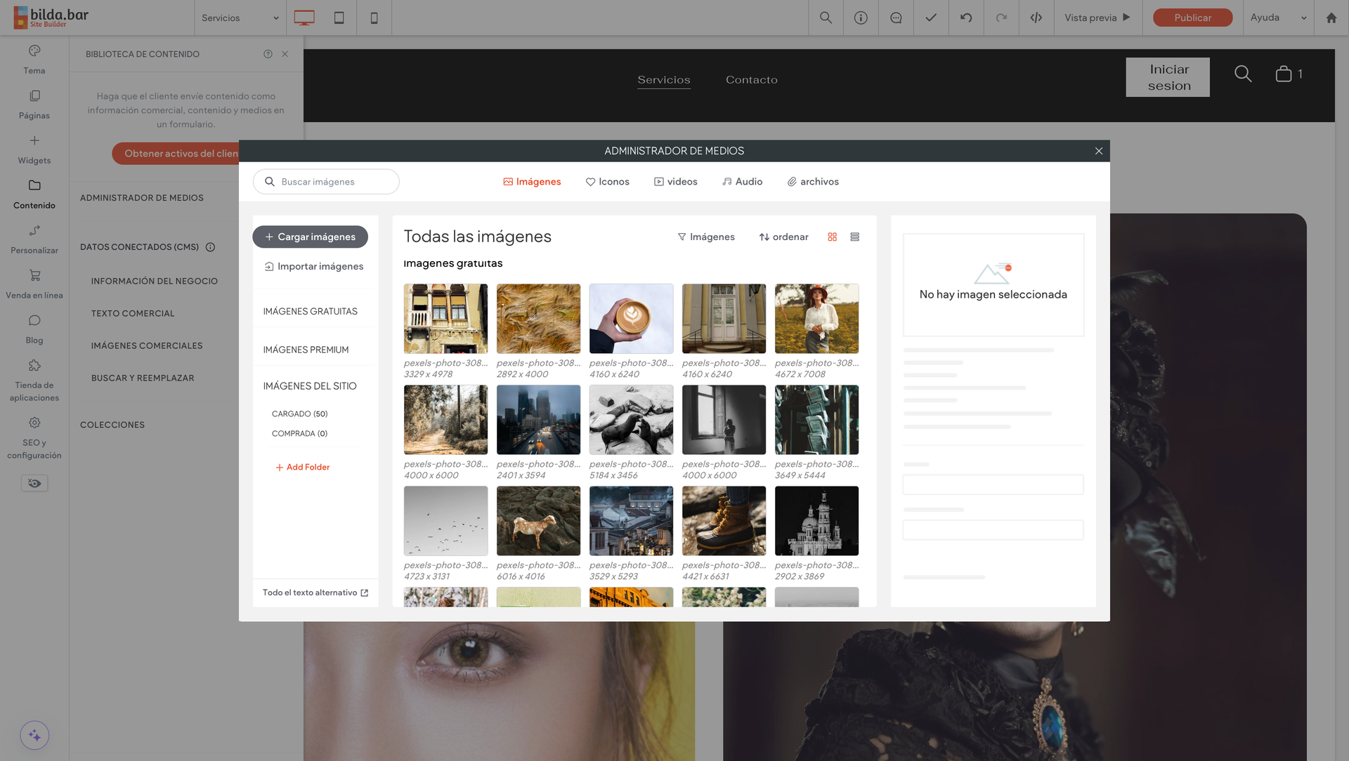 sitio web pagina web admin de imagenes